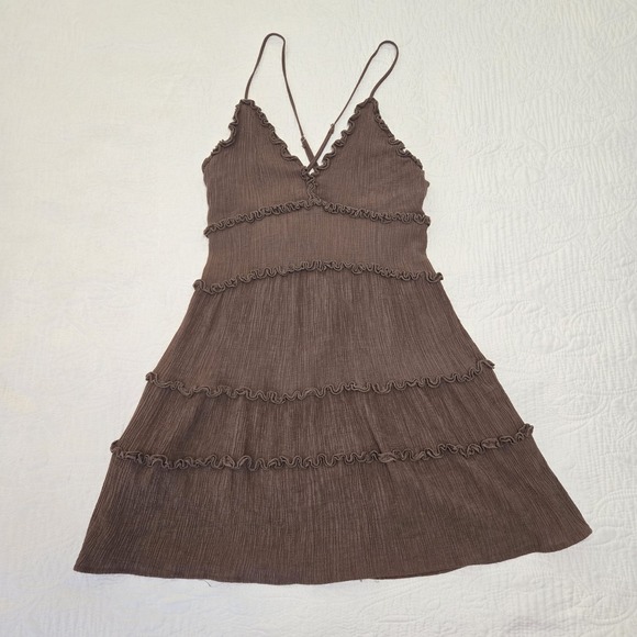 Love Tree Babydoll Crinkle Lettuce Hem Crisscross Spaghetti Strap Mini Large - Picture 1 of 16